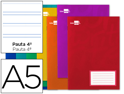 Libreta escolar Liderpapel A5 16h 60g/m² pauta 3,5mm. colores surtidos